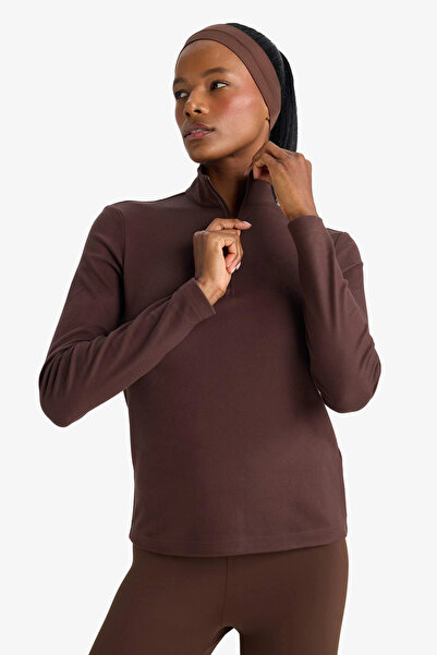 DeFacto F1687Axbn192 Brown Defactofit Standard Fit Mock Neck Athlete Sweatshirt