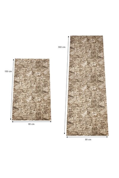 OEM Set of 2 Non-Slip Rugs, Beige Abstract, 80 x 150 / 80 x 300 cm