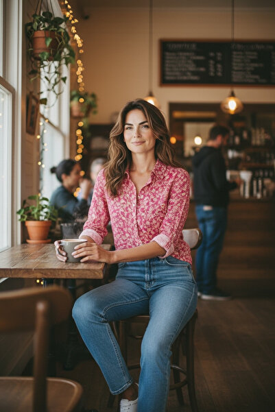 Cassime Women's Fuchsia White Crisp Floral Viscose Long Sleeve Shirt