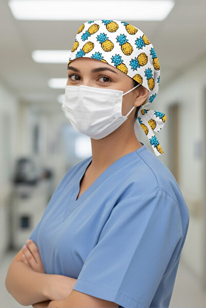 Lion Üniforma Ananas Desenli Cerrahi Bone Unisex – Likralı Doktor Hemşire Has...