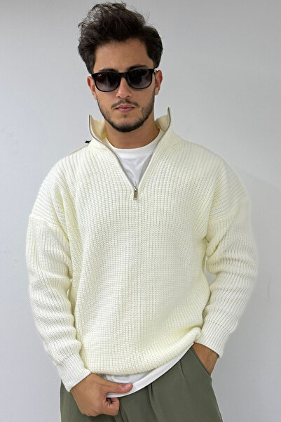 thesunfyre Men's Oversize Half-Zip High-Neck Knitwear Knitted Sweater