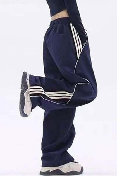 harmony factory Navy Blue Sports White Striped Sweatpants