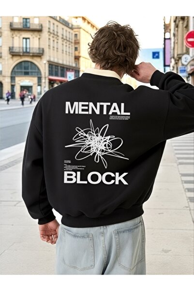 ArtYus Mânecă lungă unisex Mental Block Transfer cu imprimeu Mărime mare guler rotund buc Swea tricou
