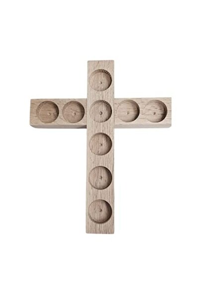 OEM Suport lumânare, tip cruce, 9 spoturi, din stejar american, 30x25 cm