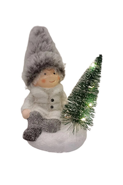 Décor Figurina de Craciun cu Pom si LED 15 cm - Baiat