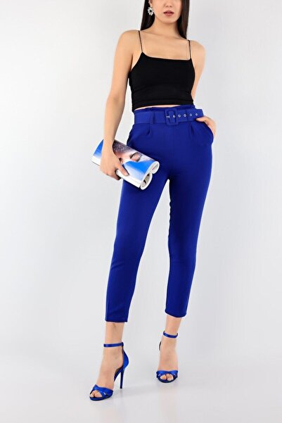 FavoriTeks Women's Cobalt Blue Belted Design Trousers