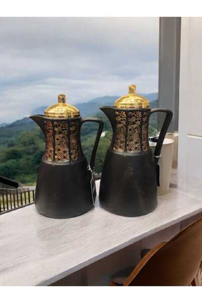 Alsaif Gallery Al-Marhoumi Black and Gold Pressure Thermos Set – 1 Liter and 750 ml
