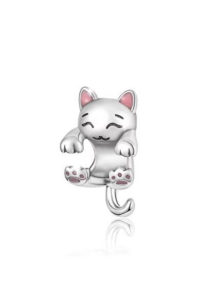 Singularis Sevimli Kedi Figürlü Gümüş Charm Boncuk