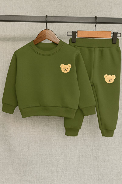 Bubito Bear Embroidered Baby & Kids Top and Bottom Set-Green