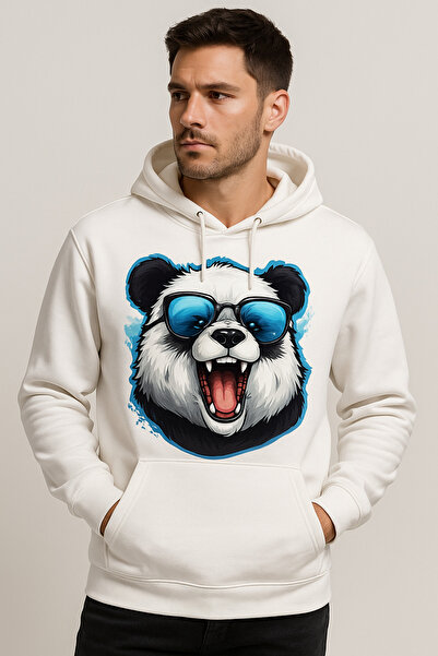 ocke Panda Printed Unisex White Hooded Hoodie – Oversized Streetwear Sweatshirt