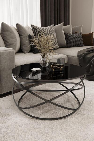 MYDECO Gezegen Orta Sehpa Siyah Ayak Siyah Ayna