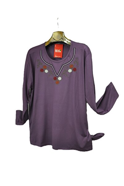 elma abone Plus Size Combed Cotton Embroidered Blouse