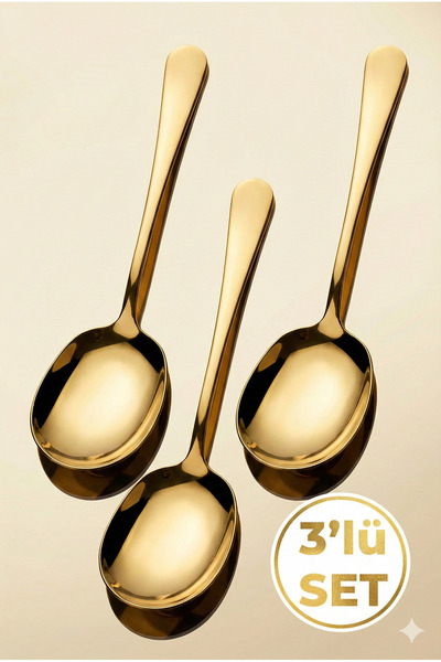 BEYZANA Gold 3 Adet Çelik Servis Kaşık 21 Cm