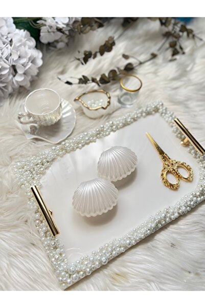 RESİNARTSHOP Epoksi Nişan + Damat Seti Dikdörtgen Full İncili Gold