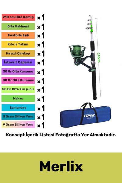 Merlix Özel Tasarım Dayanıklı Güçlü Şık Taşıma Çantalı Hazır Kurulu Balık Viper Kıyı Olta Seti - 3m Kamış