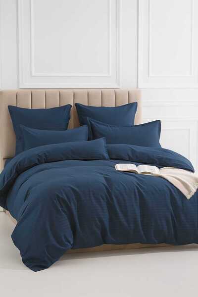 Casa Pucioasa Double bed linen, Damask, 6 pieces, Fitted sheet 230x250cm navy blue