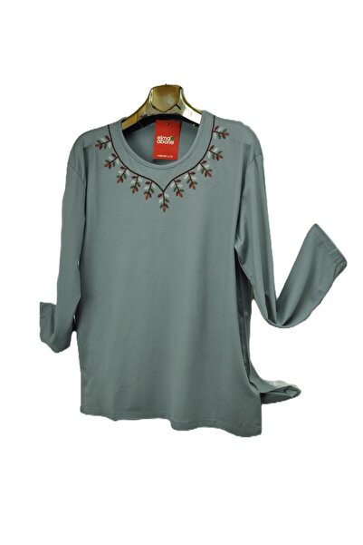 elma abone Plus Size Combed Cotton Embroidered Blouse