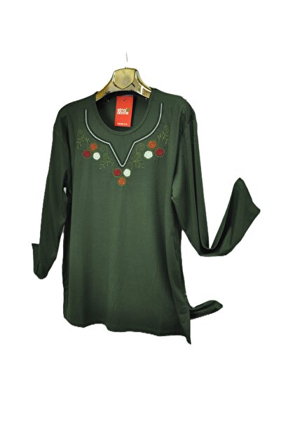 elma abone Plus Size Combed Cotton Embroidered Blouse