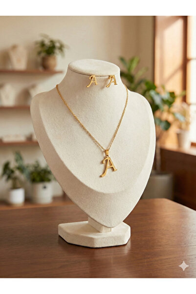 Z&T ACCESORIES A Harfli Kolye & Küpe Seti Çelik