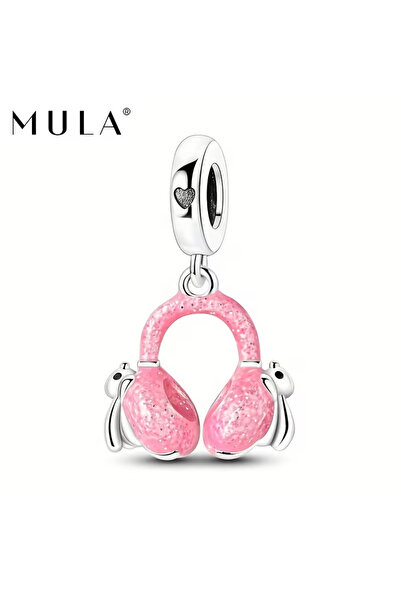 Singularis Gümüş Kaplama Pembe Kulaklık Tavşan Şans Kolye Ucu | Charms Bileklik