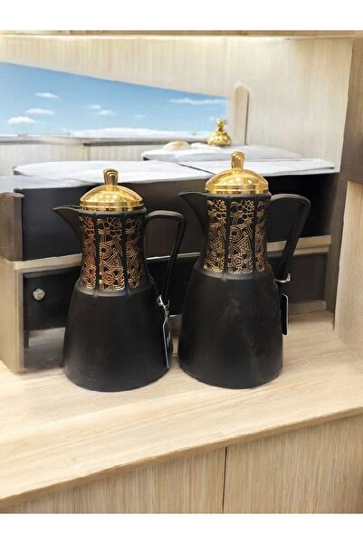Alsaif Gallery Al-Marhoumi Black and Gold Pressure Thermos Set – 1 Liter and 750 ml