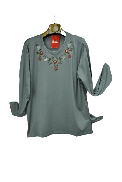 elma abone Plus Size Combed Cotton Embroidered Blouse