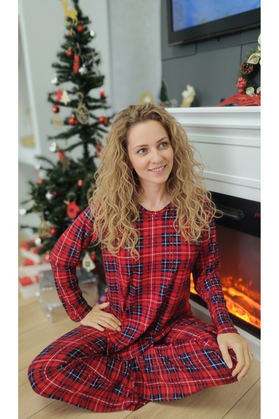 moda felinya Women's Cotton Fabric Micro Suede Red Color Checked Pajama Set