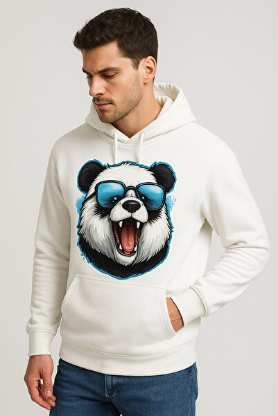 ocke Panda Printed Unisex White Hooded Hoodie – Oversized Streetwear Sweatshirt