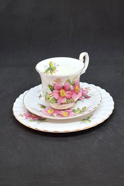Royal Albert Prairie Rose Bone China Porcelain Double Coffee Cup and Saucers 3 Pieces 120 ml