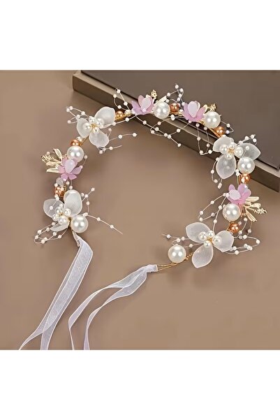 B&B Beauty Banda de păr de mireasă vintage cu flori roz închis și frunze auri...