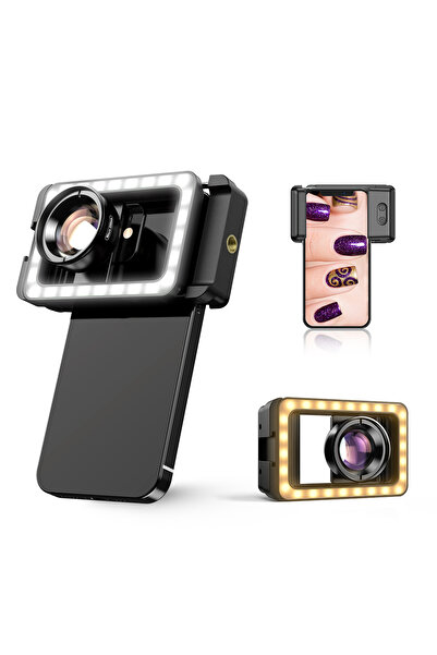 APEXEL HD 100mm Profesyonel Yakın Çekim Makro Yakın Çekim Lensi ve 3 Renkli Dolgu Işığı Kiti APL-HB