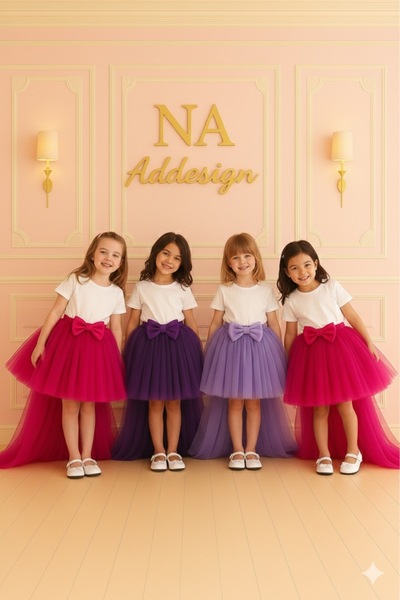 NA ADDESIGN Fluffy Tutu Skirt with Tail – Lining Elastic Waistband, Bow Buckle (7 Colors)