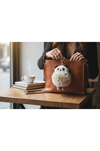 ÇERÇİ MELEK Fluffy Panda Plush Keychain – Cute Bag Ornament