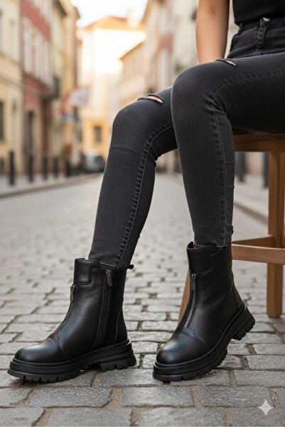 Mehmet Mete 1022 Cizme de damă din piele naturală, căptușeală caldă confortabilă, talpă anti-alunecare