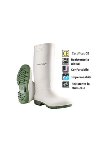 DUNLOP Pricemastor 380 BV PVC Rubber Boots, White, Chemical and Oil Protection, No Toe Cap