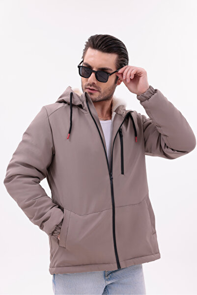 MYRAB DENİM Men's Fur Water and Windproof Hooded Winter Coat & Coat & Parka