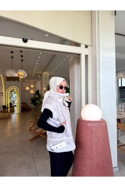 Nsade Ensade Plush Lined Belt Detailed Oversized Women's Leather Coat