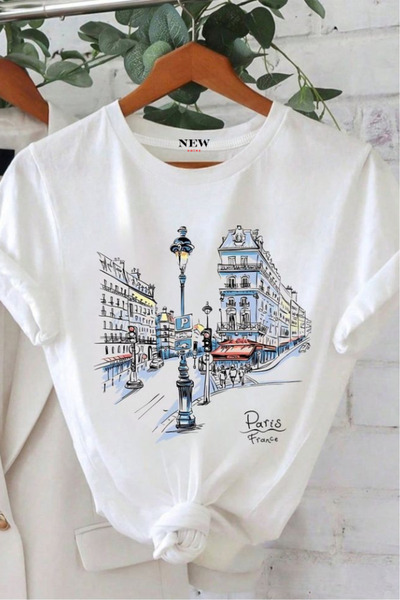 New Shine تي شيرت مطبوع بطباعة منقوشة على الخصر بشكل طبيعي