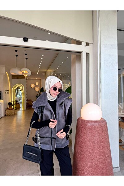 Nsade Ensade Plush Lined Belt Detailed Oversized Women's Leather Coat