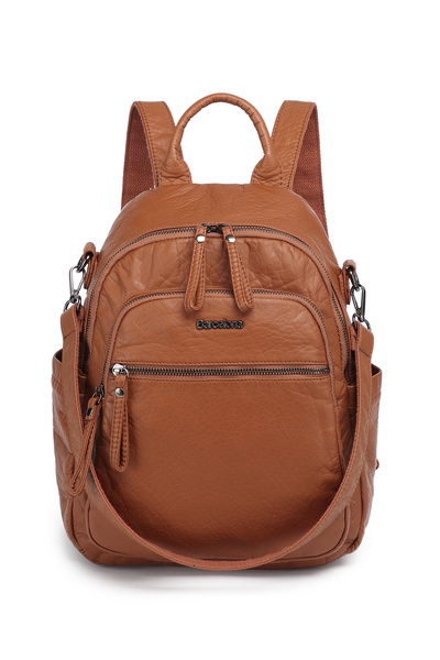 Hüvendo Barcelona Medium Size Multi-Pocket Shoulder Strap Sports and Casual Women's Backpack Brown