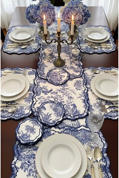 Luma Decor 19 Parça Fransız tarz Mavi Beyaz Amerikan Servis Seti