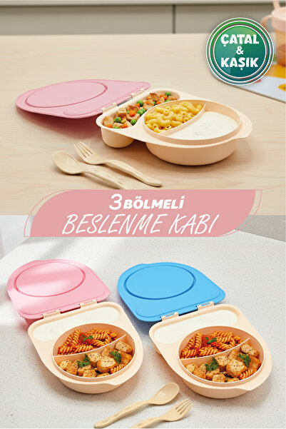M&L LUNCH BOX 3 Bölmeli Beslenme Kutusu - Kendinden Kaşıklı Çatallı Kapaklı M...