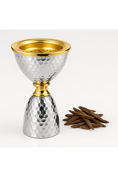 VENDIX Bakhoor Burner Premium Stainless Steel Incense with Gold Rim, Smokeless Oud Burner for Home & Majlis