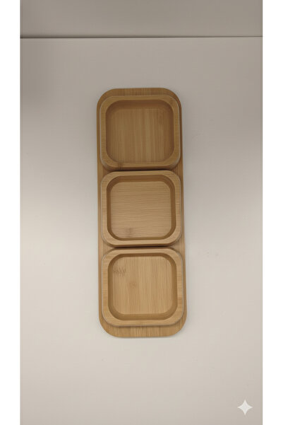 YAKUT Bambu üçlü çerezlik sunumluk