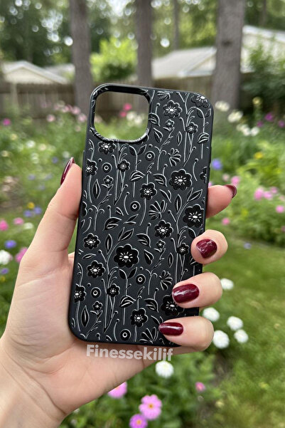 Multitronic iPhone 13 ve 14 Uyumlu Çiçek Tasarım Baskılı Siyah Lansman Kılıf