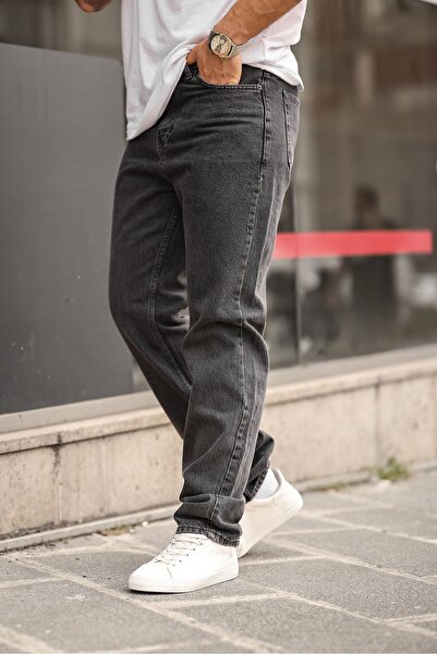 comstar Men's Loose Fit Basic High Waist Anthracite Baggy Trousers