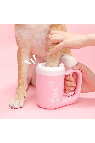 OEM Paw Washing Cup with Manually Operated Silicone Rotating Brush for Small and Medium Dogs, Pink