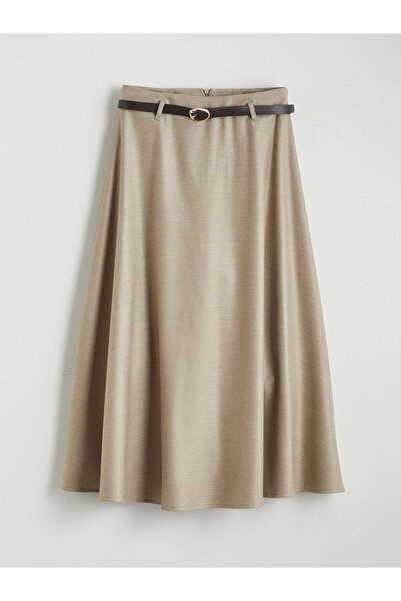 LC Waikiki Bej Beli Kemerli Kloş Etek