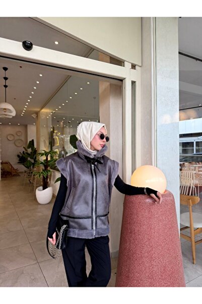 Nsade Ensade Plush Lined Belt Detailed Oversized Women's Leather Coat