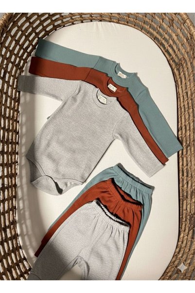 babykugu 3-Piece Cotton Long Sleeve Baby Bodysuit Pants Set
